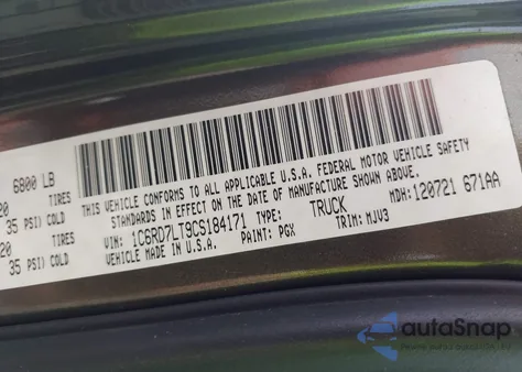 2012 Ram 1500 Slt из США, поврежденный, VIN 1C6RD7LT9CS184171